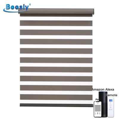 China Eco-friendly WIFI Alexa Google Smart Life App Semi Blackout Blackout Remote Control Motorized Zebra Blinds Curtain For Windows Shades for sale