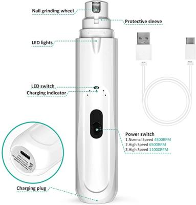 China Pet Grinder Rechargeable Electric Pet Viable Safe Peaceful Trimmer With Led Light Dog Nail Grinder for sale