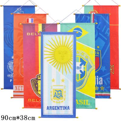 China 2022 Qatar Multinational Hanging Sports World Flags 90*36cm Long Flag Wholesales World Friendship Cup for sale