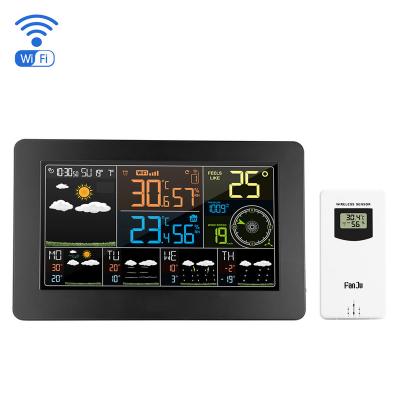 China 24 Hours Digital Alarm Clock Outdoor Indoor Outdoor Weather Forecast Weather Forecast Wind Pressure Meter Thermometer Humidity Weather Station WIFI Measuring Temperature for sale