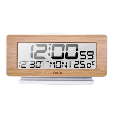 China Office Outdoor Wireless Watch Temperature Table Monitor Digital Alarm Clock Week Date Time Decor Calendars Wooden Wall Clock for sale