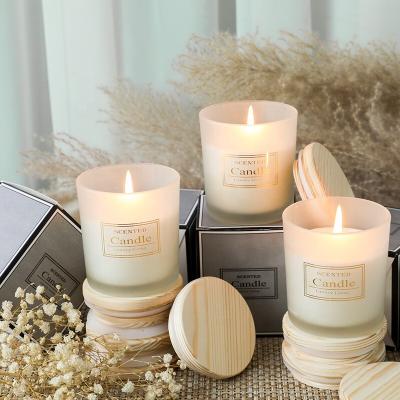 China China Supplier Eco-friendly 10oz Frosted Marble Candle Jar Decorating Candle Holders Glass Candle Jar With Lid for sale