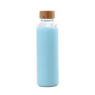 China Small Fresh Outdoor Portable Glass Water Bottles Silicone Cups Lid Viable Bamboo Single Layer Glass Water Bottle Sleeve for sale