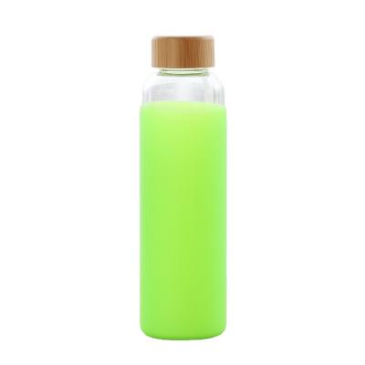 China Small Fresh Outdoor Portable Glass Water Bottle Silicone Cups Lid Viable Bamboo Single Layer Glass Water Bottle Sleeve for sale