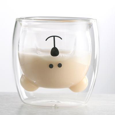 China 250ml capacity double viable transparent creative cartoon glass heat resistant logo printed border panda eco-friendly mug for sale