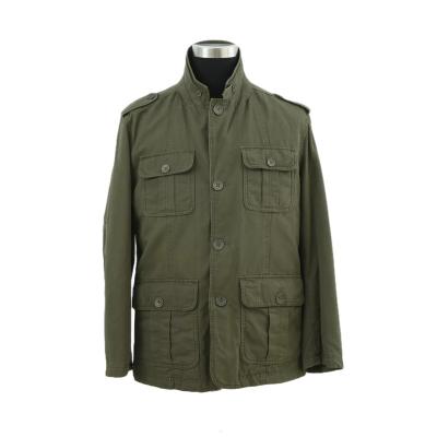 China Windproof factory produces full cotton Olive Green Men Padded Jackets with suit collar and lots of pockets for sale