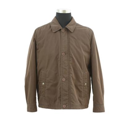 China Manufacture Supplier 100% Cotton Brown Lapel Fill Windproof Jacket With Snap Button And Inside Pocket for sale