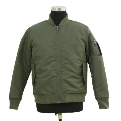 China Windproof Custom Design Olive Padded Baseball Jacket Men 100% Polyester Coated With Sleeve Pocket And Ribbed Collar for sale