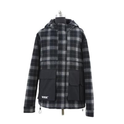 China Wholesale Factory Price Windproof Gray And Black Wool Plaid Padded Jackets For Warm Use In Autumn Or Winter for sale