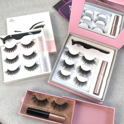 China Private Label 3D Natural False Silk Magnetic Eyelashes Best Three Gorgeous Magnet Lashes Eyeliner With Tweezers for sale