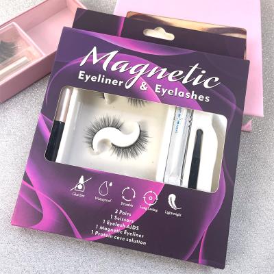 China Wholesale Seller Natural Custom Silk Magnetic Silk Lashes Magnetic False Eyelashes Lash Box 3D Lashes With Eyeliner for sale