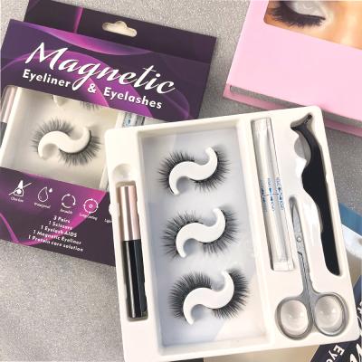 China Factory Price Natural Reusable Magnetic False Eyelashes 3D Eye Lashes Magnetic Silk Magnetic Lashes With Eyeliner for sale