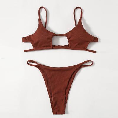 China Latest Design Solid Color Breathable Women Swimwear Two Piece Bandage Swimwear for sale