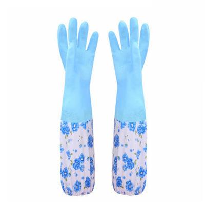 China Latex Waterproof Long Dish Gloves Cuff Cleaning Wash Medium Flock Scratching Household Cleaning Gloves for sale