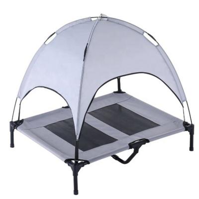 China Large Sustainable Portable Outdoor Pet Cradle Metal Frame Elevated Cooling Dog Bed With Removable Canopy for sale