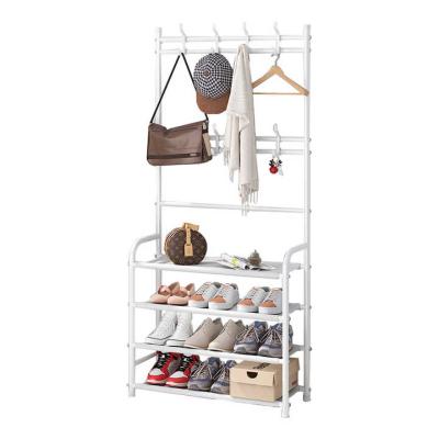 China Modern Shoe rack with coat hanger household metal storage rack Freestanding Clothing Rack Stand 3/4/5 Tier Shoe Shelf Organized for sale