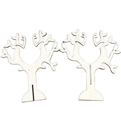 China Wood Creative Christmas gifts Double piece wooden Christmas tree children's handmade  decoration wholesale carving crafts for sale