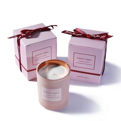 China Birthdays OEM Wedding Valentine's Day Gift Home Decoration Candles Scents Pink Glass Cup Fragrance Scented Soy Wax Candles With Luxury Box for sale