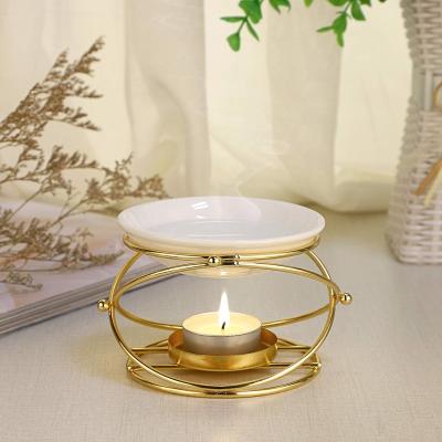 China Wax melt burner wholesale Metal Tea Light Candle Oil Burner Aroma wax melt burner ceramic Home Decor 10.5*10.5*9cm for sale