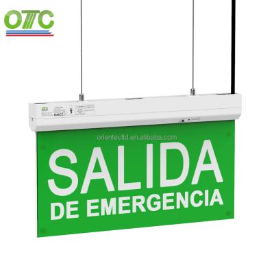 China Exit Sign OT-ES809 Chile Argentina Double Side SALIDA Emergencia Led Exit Sign Emergency Light for sale