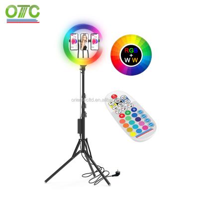 China OT-CL14RGB 14 18 inch Full Dimmable RGB Remote Controller Professional Selfie Light Ring Light With Reinforced Tripod OT-CL14RGB for sale