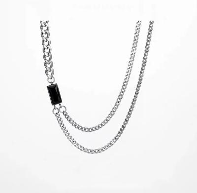 China Other MAXERY Nice Simple Double Layer Chain Link Chain Necklace With Zircon Square Men's Titanium Steel Necklace for sale