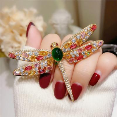 China Maxery Metal Fashionable Animal Dragonfly Color Zircon Brooch Pins Jewelry 18k Green Gold Plated Design Animal Brooch Hot Sale for sale