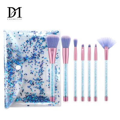 China Angular blush hot sale transparent crystal 7 sequins quicksand makeup brush fan set face makeup contour makeup tools for travel for sale