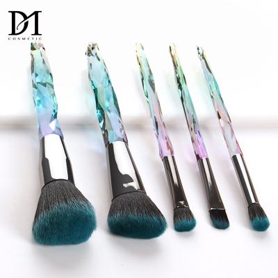 China Angular Blush Gem Blue Cosmetic Brush Custom Logo Crystal Diamond Colorful Handle Makeup Brush Pack 5 Pieces Makeup Brush Set for sale