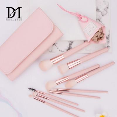 China Angular Blush 9pcs Brush Custom Sleeve Logo Professional Pink Square Makeup Clear Handle Makeup Brush Set for sale