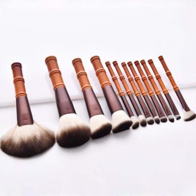 China Angular Blush Bamboo Bristle Vegan Handle 12pcs Face Makeup Brush Fan Professional Makeup Brush Makeup Brush for sale