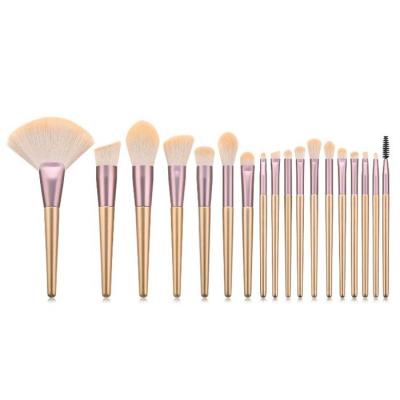 China Angular Blush Aluminum Tube Rose Gold Makeup Brush Set Wooden Handle 18pcs Synthetic Bristle for sale