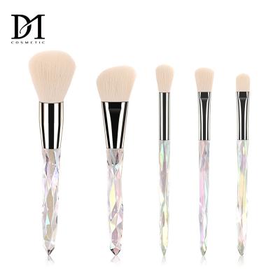 China Angular Blush Hot Selling 5pcs Pieces Clear Crystal Makeup Brushes Transparent Diamond Crystal Handle Makeup Brush Set with White Fiber Hair for sale