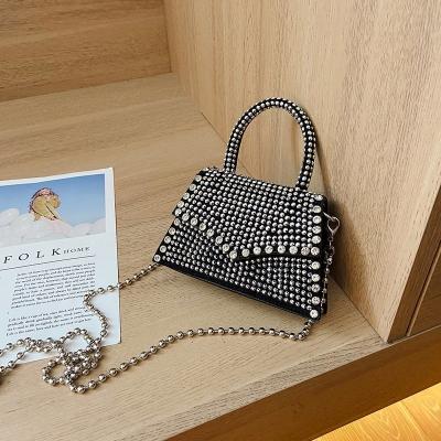 China Small Fashion Handbags Women Shape Luxury Bags 2021 Black Rhinestone Chain Sequin Ladies Shoulder Bag Woman for sale