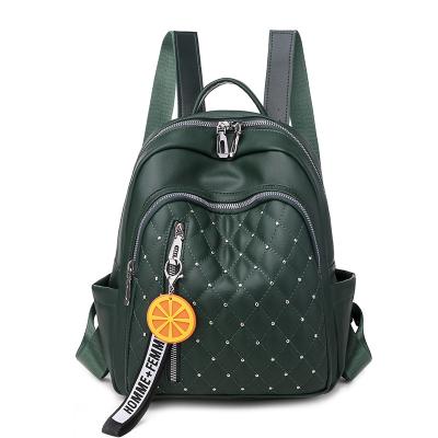 China Waterproof Hot Design PU Rivet Bag Quilted Bag Stylish Backpack For Women Custom Rucksack With Pendant for sale