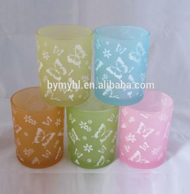 China Butterfly Pattern Home Decoration Colored Candle Cup Hurricane Candle Holder Votive Candle Holder for sale