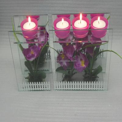 China Wholesale home decoration purple tealight flower glass stand for sale