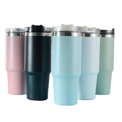 China 30oz Double Wall Stainless Steel Vacuum Flask Portable Sport Thermos Cup Viable Coffee Mug Beer Tumbler With Straw Lid Water Bottle for sale