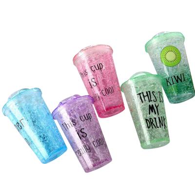 China 650ml Double Wall Sustainable Ice Tea Coffee Cup Lid And Straw Cold Freezable Plastic Water Cup Bottle School Drinks for sale