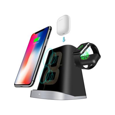 China Tablet P8X 3 in 1 Wireless Charger for Apple Watch Airpods Qi Wireless Fast Charger 10W Phone Holder for sale