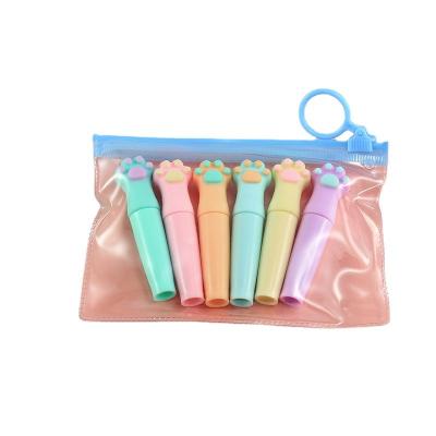 China YIHENG High Quality Multicolor Plastic Smooth Inscribing Cat Paw Highlighter Pen Set Wholesale 6 Colors For Kids for sale