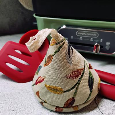 China Viable Simple Print Leaves Cap Cover Insulation Pot Handle Cap Custom Anti Scalding Canvas Potholder For Kitchen for sale