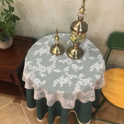 China Polyester Soft European Custom Lace Size Green Linen Elegant Tablecloth For Party Around Coffe Table for sale