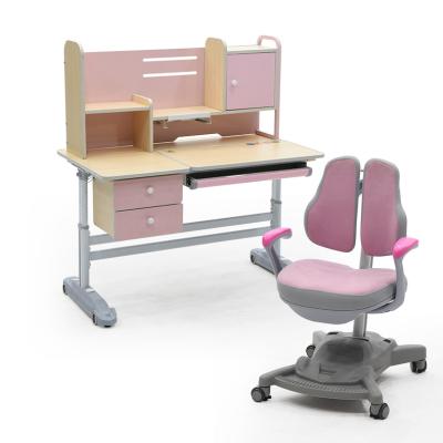 China New Product Cute Wooden Adjustable Princesses Study Table Chair with Shelf for Adult Baby Kids Students for sale