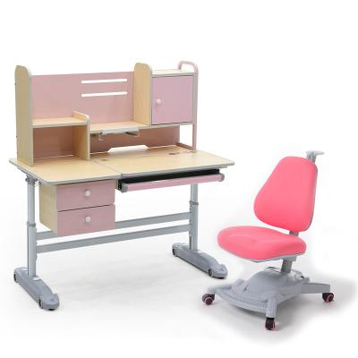 China NEW cute design made of wood study table adjustable desk chair with shelf for home kids children for sale