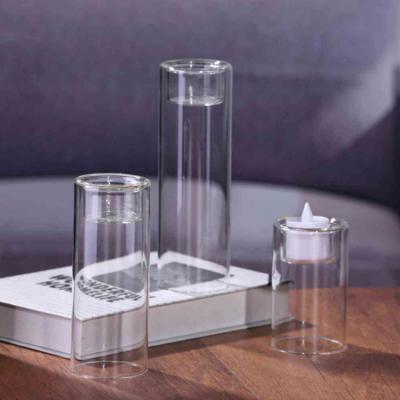 China Cheap Light Blown Cylinder ECO-frendly Glass Tea Candle Holders for sale