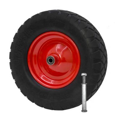 China Spare part PU wheel for wheelbarrow including axle 4.00-8 non-pneumatic tire 390x90 for sale