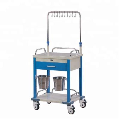 China Equipped with multi-function hospital ABS stainless steel emergency treatment infusion trolley transfusion cart and yellow instrument box for sale