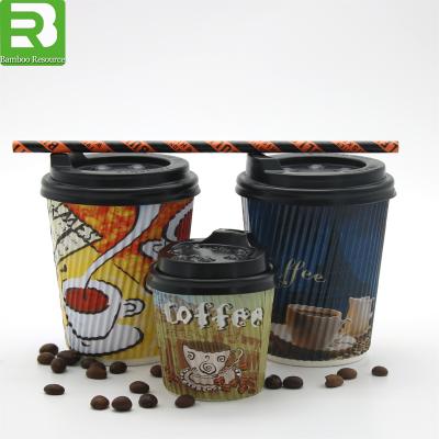 China Disposable Insulated Hot Paper Cup Ripple Wall Coffee Cups Triple Wall Coffee Insulated Hot Paper Cup for sale