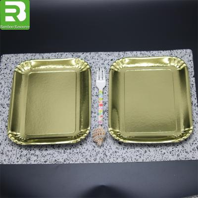 China Disposable Gold Coated Food Grade Raw Materials Disposable Paper Plate For Party / Dinne for sale